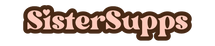 Logo of SisterSupps with a brown and pink color scheme on a white background